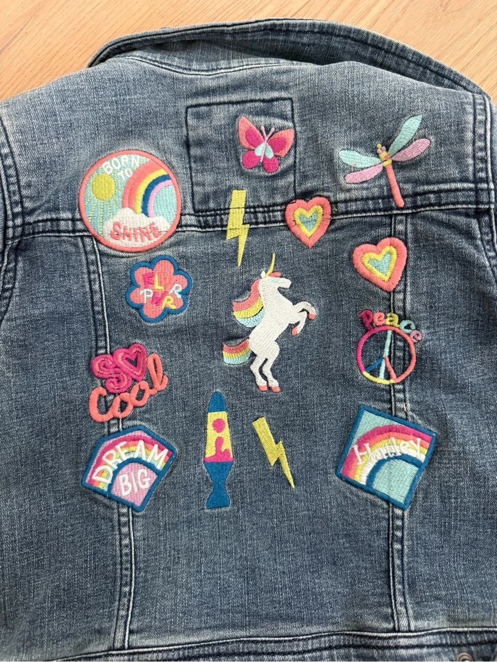 NWOT-Hatley Girls' 3T Denim Embroidered Jean Jacket unicorns,butterflies MSRP$85